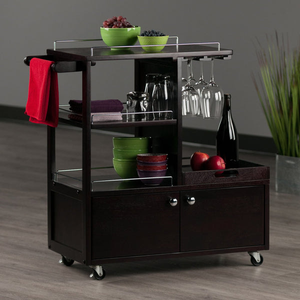 Winsome Wood Galen Entertainment Cart - Stylish Espresso Bar Cart With Adjustable Shelves & Locking Casters Espresso Solid ,Composite Wood 92430-winsome-wood