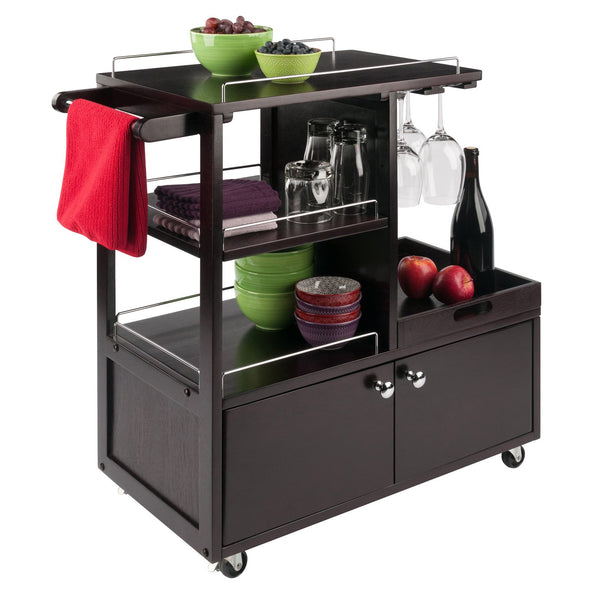 Winsome Wood Galen Entertainment Cart - Stylish Espresso Bar Cart With Adjustable Shelves & Locking Casters Espresso Solid ,Composite Wood 92430-winsome-wood