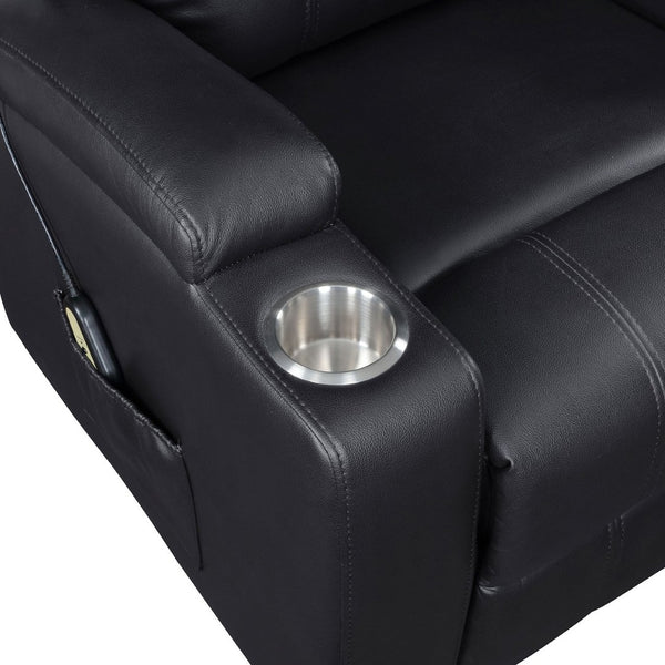 English Elm Macklin Faux Leather Power Lift Recliner with Heat Massage and Storage Pockets Black B062P466804