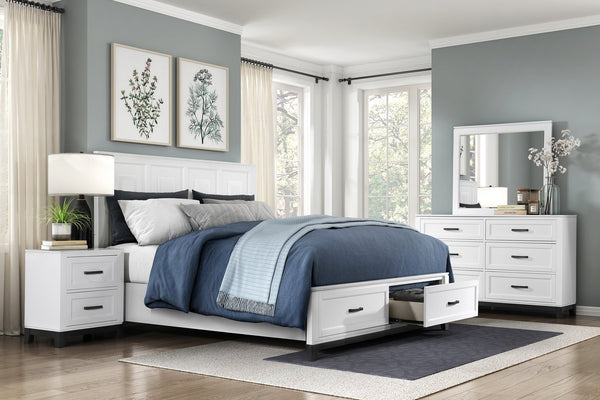 English Elm White Garretson Queen Platform Bed with Built-In Storage Drawers Rustic-Transitional Wood Frame White 87.5 L x 38.5 W x 4.5 H B011S01493