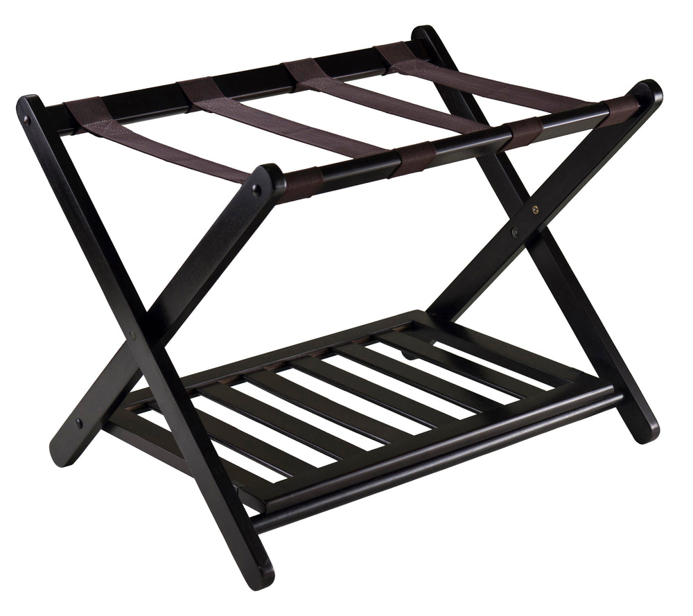 Winsome Wood Reese Luggage Rack With Shelf - Stylish Espresso Wooden Design For Guest Rooms, No Assembly Needed Espresso Solid Wood ,Nylon 92436-winsome-wood