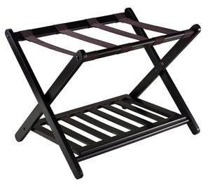 Winsome Wood Reese Luggage Rack With Shelf - Stylish Espresso Wooden Design For Guest Rooms, No Assembly Needed Espresso Solid Wood ,Nylon 92436-winsome-wood
