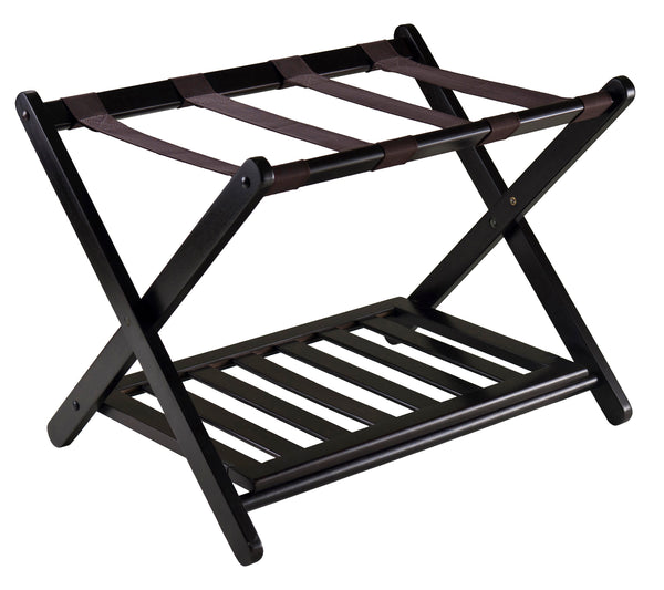 Winsome Wood Reese Luggage Rack With Shelf - Stylish Espresso Wooden Design For Guest Rooms, No Assembly Needed Espresso Solid Wood ,Nylon 92436-winsome-wood