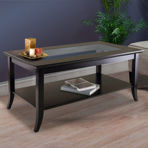 Winsome Wood Genoa Modern Rectangular Coffee Table With Tempered Glass Top & Open Shelf, Rich Espresso Finish Espresso Solid ,Composite Wood ,Glass 92437-winsome-wood