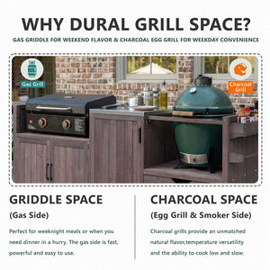 English Elm K&k 80.5 Inch Outdoor Kitchen Island Solid Fir Wood Stainless Steel Grill Cart Station Brown N707P392140Z