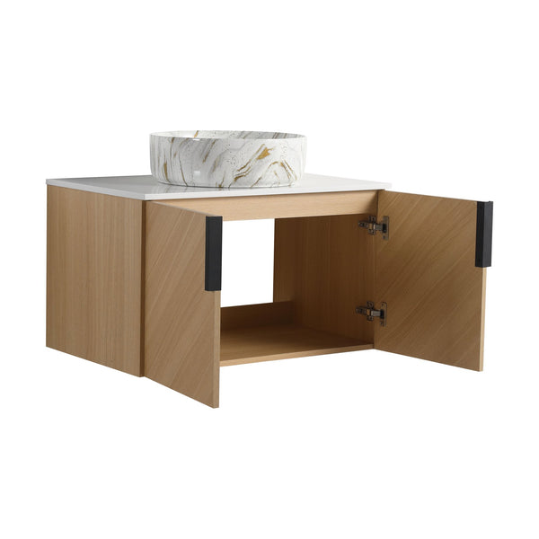English Elm 30" Stylish Wall-Mounted Bathroom Vanity With Ceramic Sink, Soft-Close Doors & Modern Design W999S00445