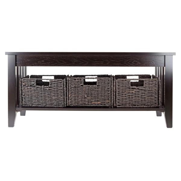 Winsome Wood Morris Coffee Table With 3 Stylish Foldable Baskets, Espresso Finish For Modern Living Spaces Espresso ,Chocolate Solid ,Composite Wood ,Corn Husk 92441-winsome-wood