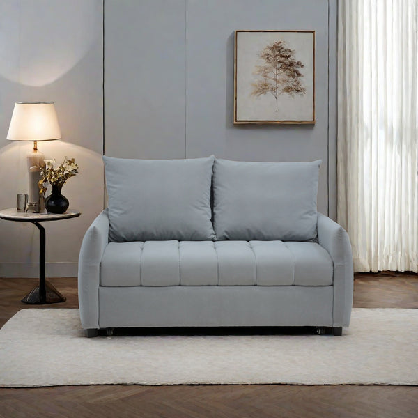 English Elm Modern Velvet 3-in-1 Sleeper Sofa Bed Convertible Loveseat Light Blue with USB, Storage Pockets & Pillows, Adjustable Backrest W1183S00021