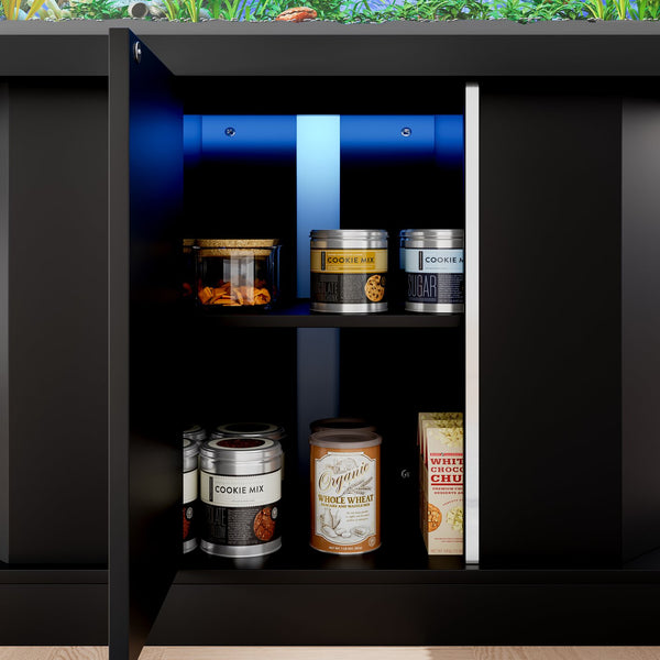 English Elm Modern Engineered Wood Aquarium Stand with Cabinet & Power Hub, 880lb Capacity, Sleek Black Storage N704P350199B