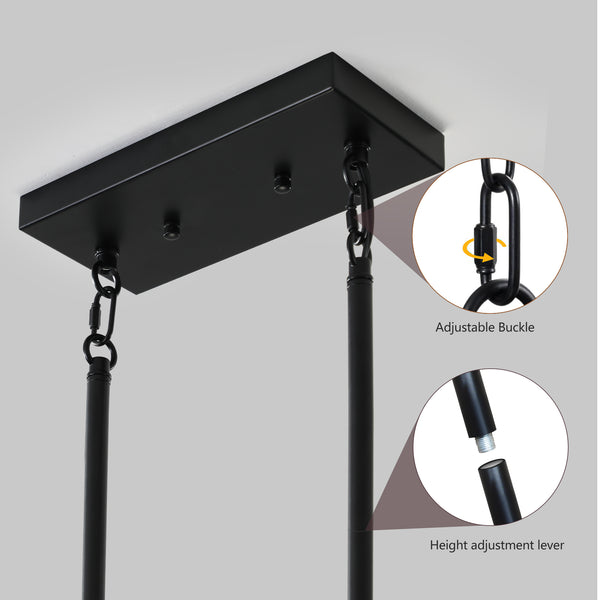 English Elm 32" Red Wood Industrial Farmhouse Pendant Light, 5-Arm Rectangle Chandelier for Kitchen Island Dining Room W2312P368676