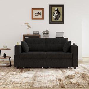 English Elm Sofas for Living Room Chenille Three Seat Couch with Usb Charging Storage and Cup Holder Black W395S00144