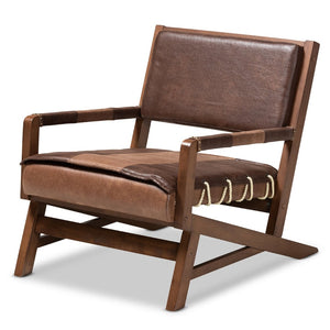 Baxton Studio Baxton Studio Rovelyn Rustic Lounge Chair - Nautical Faux Leather & Walnut Finish for Comfort Rovelyn-Dark Brown/Walnut-CC