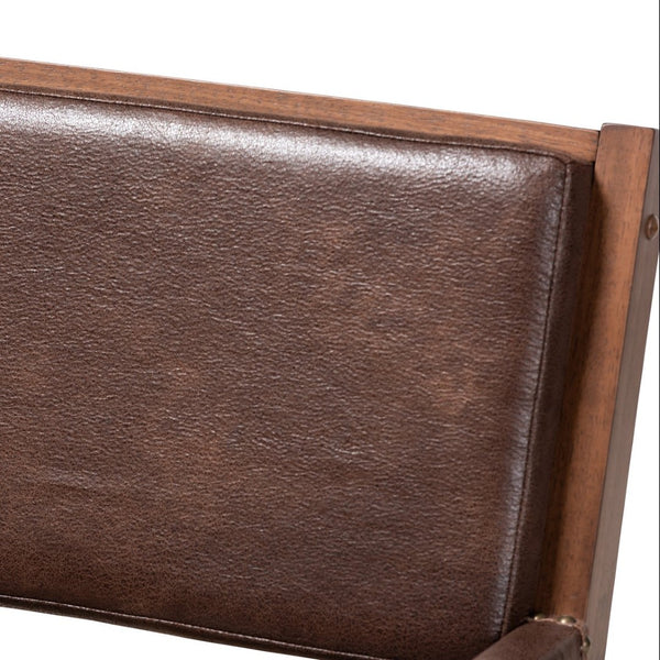 Baxton Studio Baxton Studio Rovelyn Rustic Lounge Chair - Nautical Faux Leather & Walnut Finish for Comfort Rovelyn-Dark Brown/Walnut-CC