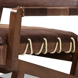 Baxton Studio Baxton Studio Rovelyn Rustic Lounge Chair - Nautical Faux Leather & Walnut Finish for Comfort Rovelyn-Dark Brown/Walnut-CC