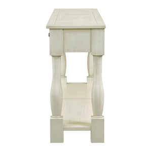 English Elm Trexm Distressed Entryway Console Table Three Drawers Open Shelf Mediterranean Wood Antique White N715P372052K