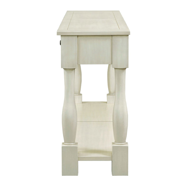 English Elm Trexm Distressed Entryway Console Table Three Drawers Open Shelf Mediterranean Wood Antique White N715P372052K
