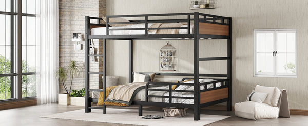 English Elm Full Metal Bunk Bed With Walnut Finish - Versatile Loft Style, Sturdy Design, Easy Assembly, Space-Saving W1580S00227