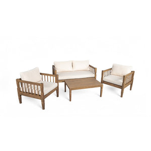 English Elm 4-piece Outdoor Acacia Wood Conversation Set with Deep Seating Cushions for Patio SD100002AAE