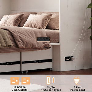 English Elm Queen Murphy Cabinet Bed Rustic Grey Farmhouse Style with Charging Station Storage W5271S00002