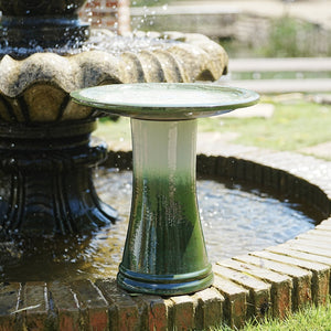 English Elm 17'' Handcrafted Ceramic Pedestal Bird Bath Glazed Ombre Swirl Garden Accent Piece Grass Green W3273P371885