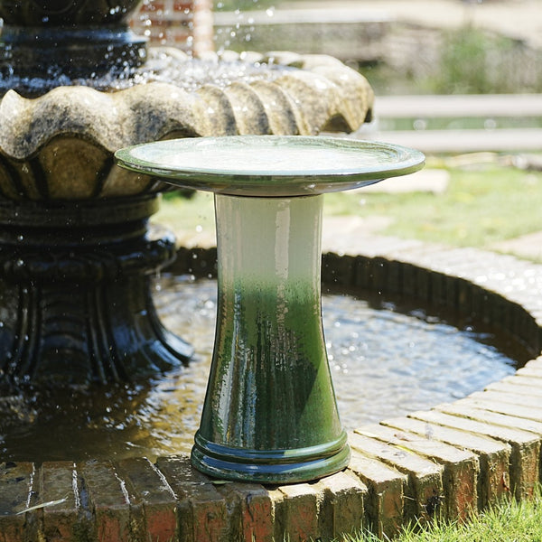 English Elm 17'' Handcrafted Ceramic Pedestal Bird Bath Glazed Ombre Swirl Garden Accent Piece Grass Green W3273P371885