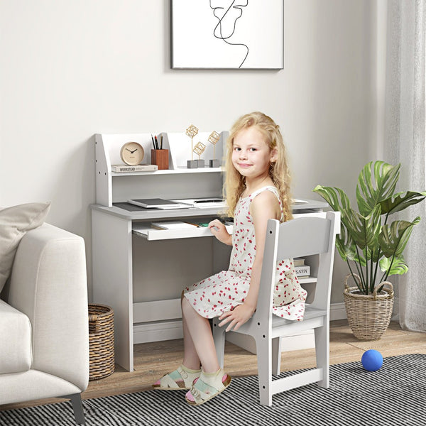 English Elm Qaba Kids Desk And Chair Set For Ages 5-8, Stylish Gray Study Space With Storage For Crafts & Homework W2225P249758-GIGA