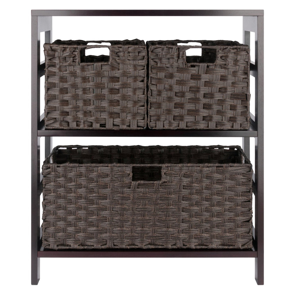 Winsome Wood Leo 4-piece Storage Shelf Set With 3 Foldable Woven Baskets – Stylish Espresso Organizer For Home Espresso Solid Wood 92463-winsome-wood