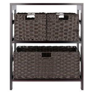 Winsome Wood Leo 4-piece Storage Shelf Set With 3 Foldable Woven Baskets – Stylish Espresso Organizer For Home Espresso Solid Wood 92463-winsome-wood