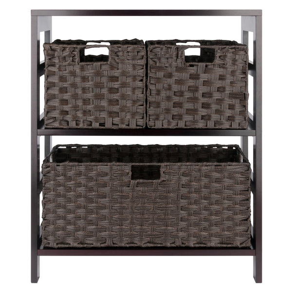 Winsome Wood Leo 4-piece Storage Shelf Set With 3 Foldable Woven Baskets – Stylish Espresso Organizer For Home Espresso Solid Wood 92463-winsome-wood