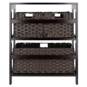 Winsome Wood Leo 4-piece Storage Shelf Set With 3 Foldable Woven Baskets – Stylish Espresso Organizer For Home Espresso Solid Wood 92463-winsome-wood
