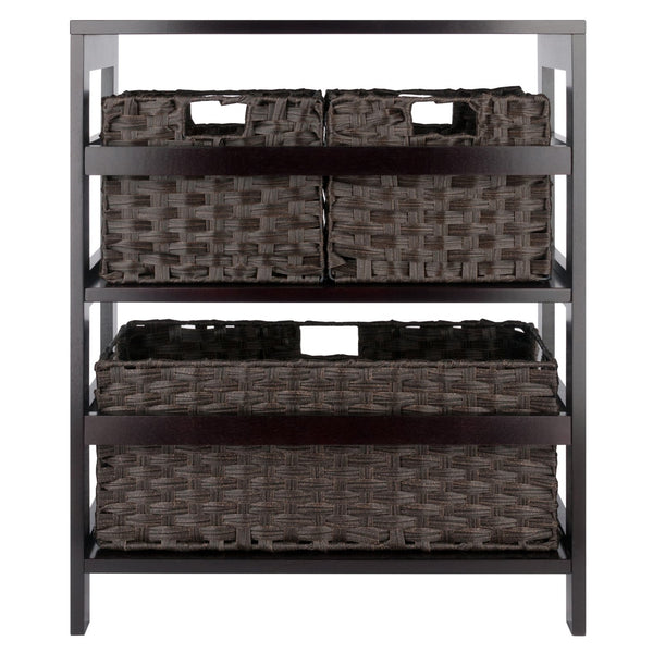 Winsome Wood Leo 4-piece Storage Shelf Set With 3 Foldable Woven Baskets – Stylish Espresso Organizer For Home Espresso Solid Wood 92463-winsome-wood
