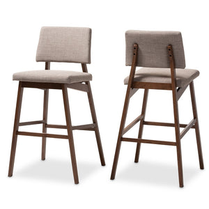 Baxton Studio Baxton Colton Mid-Century Modern Fabric Upholstered Bar Stool Set of 2 for Stylish Home Décor Light Colton-Light Grey-BS