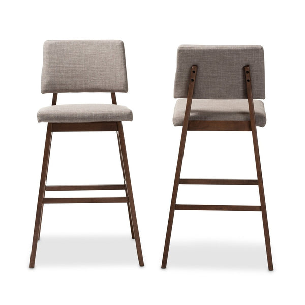 Baxton Studio Baxton Colton Mid-Century Modern Fabric Upholstered Bar Stool Set of 2 for Stylish Home Décor Light Colton-Light Grey-BS