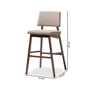 Baxton Studio Baxton Colton Mid-Century Modern Fabric Upholstered Bar Stool Set of 2 for Stylish Home Décor Light Colton-Light Grey-BS