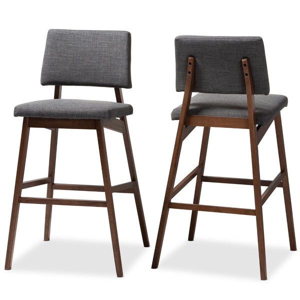 Baxton Studio Baxton Colton Mid-Century Modern Fabric Upholstered Bar Stool Set of 2 for Stylish Home Décor Dark Colton-Dark Grey-BS