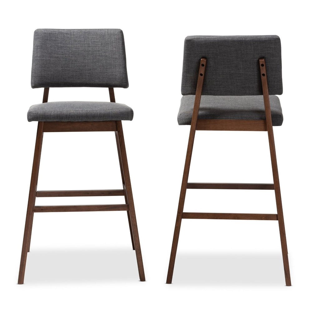 Baxton Studio Baxton Colton Mid-Century Modern Fabric Upholstered Bar Stool Set of 2 for Stylish Home Décor Dark Colton-Dark Grey-BS