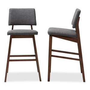 Baxton Studio Baxton Colton Mid-Century Modern Fabric Upholstered Bar Stool Set of 2 for Stylish Home Décor Dark Colton-Dark Grey-BS