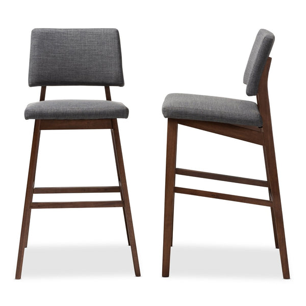 Baxton Studio Baxton Colton Mid-Century Modern Fabric Upholstered Bar Stool Set of 2 for Stylish Home Décor Dark Colton-Dark Grey-BS