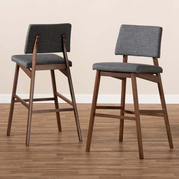 Baxton Studio Baxton Colton Mid-Century Modern Fabric Upholstered Bar Stool Set of 2 for Stylish Home Décor Dark Colton-Dark Grey-BS