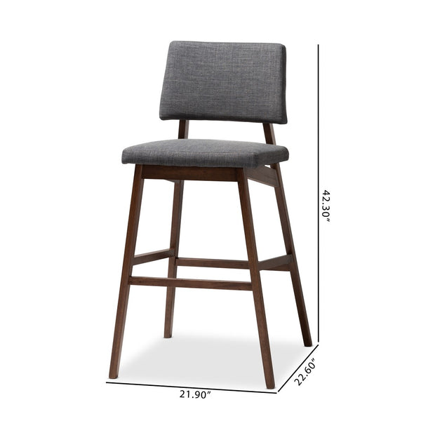 Baxton Studio Baxton Colton Mid-Century Modern Fabric Upholstered Bar Stool Set of 2 for Stylish Home Décor Dark Colton-Dark Grey-BS