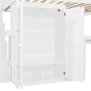 English Elm Queen Murphy Bed with Integrated Desk Cabinet Shelves Space Saving Studio Solution White N708S00014K