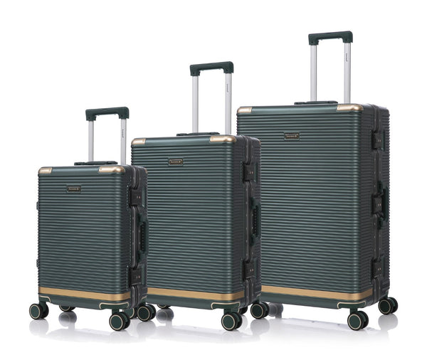 English Elm Luggage Set 3 Piece Polycarbonate Aluminum Frame Hard Shell Travel Suitcases with Lock Green T3292P361539