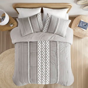 English Elm Cotton Imani Printed Chenille Comforter Set Full/Queen — Mid-Century Geometric Texture, OEKO-TEX Certified, Soft breathable cotton Gray 21.65 L x 22.83 W x 10.63 H B035128799