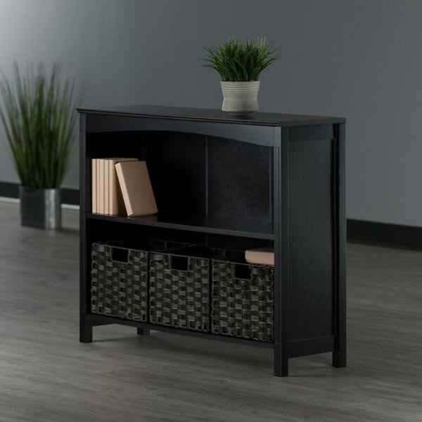 Winsome Wood Terrace 4-piece Storage Shelf Set With 3 Stylish Foldable Baskets For Home Organization & Decor Walnut Solid ,Composite Wood 92498-winsome-wood