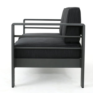 English Elm Christopher Knight Home® - CAPE Coastal Aluminum Outdoor 4-Piece Chat Set with Tempered Glass Table, Ergonomic Comfort and Space-Saving Style Gray CAPECORAL4PCSG