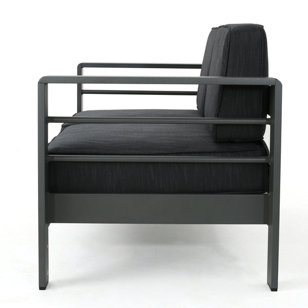 English Elm Christopher Knight Home® - CAPE Coastal Aluminum Outdoor 4-Piece Chat Set with Tempered Glass Table, Ergonomic Comfort and Space-Saving Style Gray CAPECORAL4PCSG