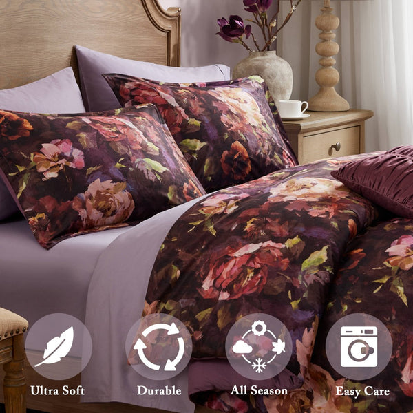 English Elm 4-piece Queen Velvet Floral Comforter Set with Ruched Pillow for Luxe Bedrooms B035P463193