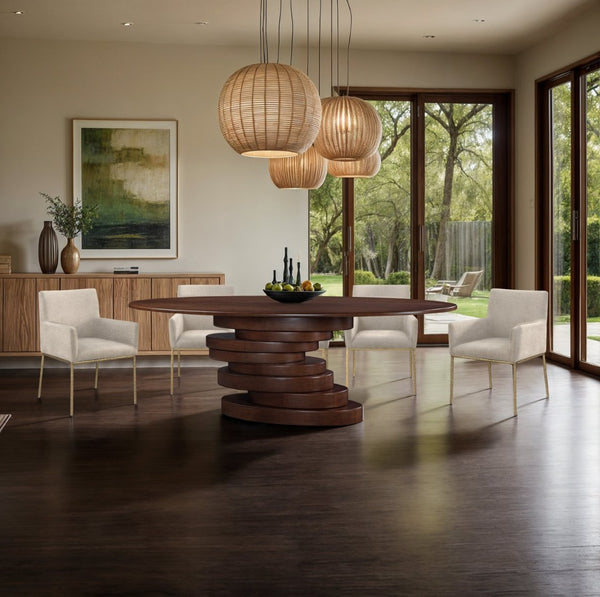 Meridian Furniture Moriah Art Deco Ash Veneer Dining Table Seats Ten with Warm Oak Grain Appeal 924Brown-T