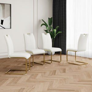 English Elm Modern Faux Leather Dining Side Chairs with Chrome Legs Ergonomic Set of 2 White+Gold W210127295