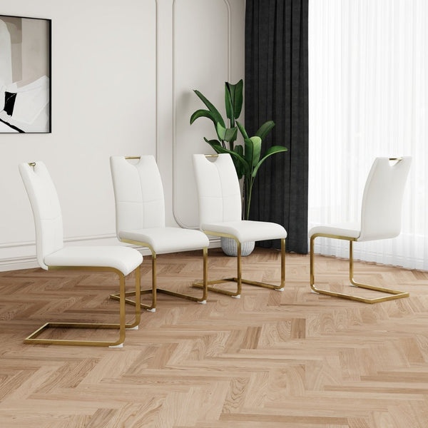 English Elm Modern Faux Leather Dining Side Chairs with Chrome Legs Ergonomic Set of 2 White+Gold W210127295